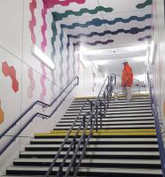 The painter is putting the finishing touches today to the spectacularly refurbished underpass linking Kilmarnock Station with the new Ayrshire College on the former Johnny Walker site. The official opening will be on 7 December.<br><br>[John Yellowlees 02/12/2016]