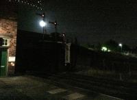 With apologies for the grain, you would think the 'Moon and Three Signals' would be a railway pub; but it's and end of gala view at Loughborough [see image 57193]<br><br>[Ken Strachan 10/09/2016]