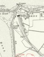 Small extract from a map dated c1910 showing the simple layout of the recently opened Knott End station. In addition to the station itself there is a Goods Shed and a Carriage Shed. The small building at right angles to the latter is <I>Station House</I> [see image 57696]. The fields to the east of the railway have since been completely built over and most of the railway land has been given over to car parking. Reproduced with the permission of the National Library of Scotland http://maps.nls.uk/index.html<br><br>[Mark Bartlett //1910]