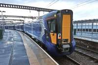One of the new ScotRail Class 385 electric multiple units, which can be regularly seen  at Gourock where they are currently being tested overnight. Photograph taken on 9 January 2017. (Pictures are also available in <a target=external href=Inverclydenow.com>Inverclydenow.com</a>)<br><br>[Brian Thompson 09/01/2017]