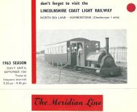 Poster advertising the Lincolnshire Coast Light Railway in 1963. The 2ft narrow gauge railway had been constructed in 1958 using track and equipment from the former Nocton Potato Estate Railway. It was based at Humberstone, near Cleethorpes and operated until 1985.     <br><br>[Ian Dinmore //1963]
