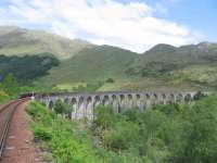 Glenfinnan Viaduct from the rear of the afternoon Jacobite to Mallaig on 3rd June 2016.<br><br>[David Spaven 03/06/2016]