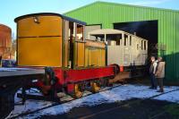 Ruston Hornsby no.4 (ex-North British Distillery, Edinburgh) shunts a 'shark' brake van at Kirkland Yard, the KFRPS site. All 14 January.  Thanks to Peter Westwater and the gang.<br><br>[Bill Roberton 14/01/2017]