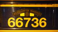 The nameplate of  class 66736 Wolverhampton Wanderers.<br><br>[Alan Cormack 10/01/2017]