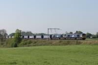 One time regulars, DRS 66431 and 66426 take the <I>Tesco Express</I> north through Bay Horse on 12th May 2016. Not long after this date the train moved over to regular Class 68 haulage with pairs of the new <I>Warships</I> employed. <br><br>[Mark Bartlett 12/05/2016]