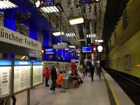 The island platforms at the 'U' Bahn station in Munchen.<br><br>[Veronica Clibbery /08/2016]