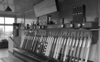 The interior of Lugton signalbox in 1992. Quite a few white levers there.<br><br>[Bill Roberton //1992]