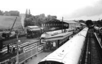A view from the footbridge at Bridgnorth over the station and shed area in May 1979.<br><br>[John McIntyre /05/1979]