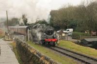 Newly restored BR Standard 4MT 76084 is wintering on the ELR and taking its turn on services in between main line runs. The 2-6-0 is seen leaving Irwell Vale for Rawtenstall with the first train of the day on 11th February 2017.  <br><br>[Mark Bartlett 11/02/2017]