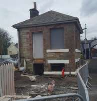 Aberdour's former signal box with conversion under way to a pottery studio for Kinghorn artist Lynette Gray.<br><br>[John Yellowlees 09/02/2017]