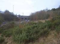 View north west along the former trackbed towards the site of Maryville station. No trace of the station remains, it having been obliterated during the construction of the M73/M74 Maryville junction works. <br><br>[Colin McDonald 15/02/2017]