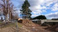 This is part of the Deeside line in Banchory,  to the right is Banchory golf club. A new house is being built beside Bridge Street.<br><br>[Alan Cormack 10/03/2017]
