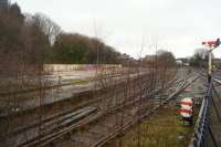 The foundations of the demolished shed at Buxton seen from the station in February 2017.<br><br>[John McIntyre 27/02/2017]