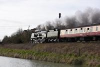 A quick trip to Crofton on the GWR Berks and Hants line on 7 March to see 34052 <I>Lord Dowding</I> (aka 34046 <I>Braunton</I>) pass by westbound towards Bristol with a 'Cathedrals Express'.<br><br>[Peter Todd 07/03/2017]