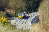 A Class 142 (number 142066) on an Appleby to Carlisle ecs move (suspected to be for route refreshing) passes the site of the landslip at Eden Brows on 25 March 2017. This is the second day that these runs have taken place. The DMU is crossing the section where the slip occurred and where Network Rail has spent the past year rebuilding the trackbed and there is now a substantial retaining wall and piles beneath to support the line. The line is scheduled to reopen to passenger traffic on 31 March 2017 with <I>Flying Scotsman</I> hauling the reopening special.<br><br>[John McIntyre 25/03/2017]