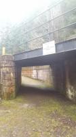 The pedestrian entrance to the island platform at the former Invergarry station.<br><br>[John Yellowlees 02/04/2017]