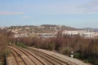 A Swansea to Cardiff service passes over Landore Viaduct passing the Liberty Stadium home of Swansea City FC.<br><br>[Alastair McLellan 24/03/2017]