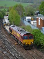 66148 passes Inverkeithing Central Junction with an Elgin - Millerhill engineers working, with 66050 on the rear.<br><br>[Bill Roberton 30/04/2017]