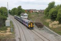 The Fleetwood line junction at Poulton, which was relaid around ten years ago but never used, has been removed prior to electrification. On 6th May 2017, 158759 passes the lifted track sections as it slows for the station stop on a York service. [See image 19029] for an earlier view from the same vantage point. <br><br>[Mark Bartlett 06/05/2017]