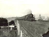 A down Largs train crossing the viaduct at Elderslie on 5 May 1959. The locomotive is Ardrossan shed's Fairburn 2-6-4T 42697.<br><br>[G H Robin collection by courtesy of the Mitchell Library, Glasgow 05/05/1959]
