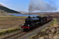 K1 No.62005 hauls * The Great Britain X * up the gradient towards Luib<br>
Summit on the way to Kyle of Lochalsh. Loch Gowan is in the background.<br><br>[John Gray 06/05/2017]
