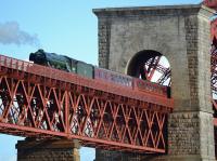 Flying Scotsman emerges from the north portal of the Forth Bridge with the 'Forth Circular' on 14 May.<br><br>[Bill Roberton 14/05/2017]