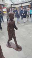 This bronze sculpture unveiled today of a boy by Angela Hunter was commissioned by the Friends of Wemyss Bay Station to mark the 150th anniversary of the first train in 2015, recent completion of a major restoration by Network Rail and this year's 50th anniversary of electric trains coming to Inverclyde.<br><br>[John Yellowlees 13/05/2017]