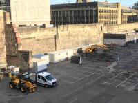 Excavations have now started in connection with the construction of the new staff accommodation block in the former car park area at Queen Street. In the background can be seen George House, the offices of Network Rail Infrastructure.<br><br>[Colin McDonald 16/05/2017]