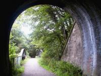 Looking out from the south portal of Auchendinny Tunnel on 10 September 2002. The former station stood on the other side of the bridge which carried the railway over the North Esk [see image 43919]. The Penicuik terminus was located approximately one kilometre to the south.<br><br>[John Furnevel 10/09/2002]