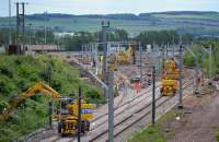 A slightly different view on the works at Millerhill EMU depot showing progress on the line into the depot and electrification.<br><br>[Bill Roberton 18/06/2017]