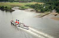 PS Waverley heads to Glasgow in 1993 passing the old Erskine Ferry slipway, viewed from the Erskine Bridge.<br><br>[Ewan Crawford //1993]