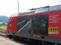 Seen at Hausach (the junction for Freudenstadt) on 3rd June 2017, the Class<br>
146.2 loco of a southbound Schwarzwaldbahn train from Karlsruhe to Konstanz<br>
sports a livery promoting the panoramic viewpoints further south alongside<br>
this spectacular mountain railway. Completed in 1873, the line involves a<br>
height difference of no fewer than 670 metres between its lowest and highest<br>
points. Class 146.2s operate electric RE and IRE (Interregio-Express) trains<br>
across Baden-Wuerttemberg. [With thanks to Bill Jamieson for loco<br>
intelligence]<br>
<br><br>[David Spaven 03/06/2017]