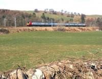 A Voyager heads south shortly after passing through the remains of Beattock station on 27 March 2017. [See image 58903]<br><br>[John Furnevel 27/03/2017]