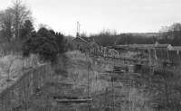 Looking north over the former goods yard at Eddleston, being used to house the miniature railway of the Edinburgh Society of Model Engineers.<br><br>[Bill Roberton //1972]