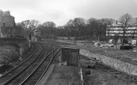 Looking west from the footbridge in 1972 towards Morningside Road signal box and former goods yard.<br><br>[Bill Roberton //1972]
