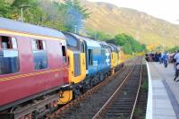 This weekend's SRPS  'Far North Explorer' tour ran from Edinburgh to Wick and Thurso with 37025 and 37421. The locomotives are seen during the waiting time and photo stop at Helmsdale. The sun shone and the hillsides were glowing with gorse + steam heat from 37025  what more could you ask for?<br><br>[Douglas McPherson 03/06/2017]