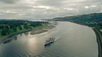 The PS WAverley passes Bowling and approaches the former Erskine Ferry in 1993. The view looks west from the Erskine Bridge.<br><br>[Ewan Crawford //1993]