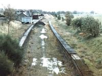 Biggar station and SB looking east on a rainy day in October 1971. [See image 33370]<br><br>[John Furnevel 13/10/1971]