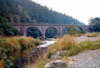 View of Neidpath Viaduct, to the west of Peebles. Looking south along the River Tweed in September 2002.<br><br>[John Furnevel 19/09/2002]