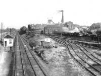 The surviving section of the Waverley line passing Lady Victoria colliery, Newtongrange, in 1971. View north towards the site of Newtongrange station.<br><br>[John Furnevel 06/10/1971]