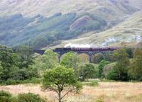 Black 5 45407 crossing Glenfinnan viaduct on 30 September 2005 with <i>The Jacobite</i> bound for Mallaig. <br><br>[John Furnevel 30/09/2005]