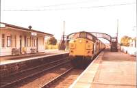 Class 37 arrives at Dingwall with a Wick/Thurso train in August 1982.<br><br>[John Gray //]