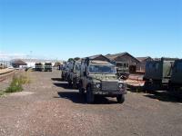 Army vehicles being unloaded at Montrose. Note goods sheds, now demolished.<br><br>[Mick Golightly 2/8/2005]
