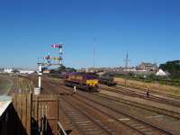 EWS locomotive at Montrose viewed from South signalbox.<br><br>[Mick Golightly //]