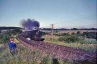 70003 climbs to Craigenhill with a Crewe - Perth train.<br><br>[John Robin 16/07/1965]