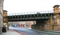 Looking west at the Caledonian Railway bridge crossing Gorgie Road, quarter of a mile southwest of Haymarket East Junction, in February 2006 following an impressive bit of repainting.<br><br>[John Furnevel 19/02/2006]