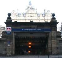 The gloomy south entrance to Waverley station from Market Street on a  February afternoon in 2006. As with the Waverley Steps entrance, plans are also currently under consideration with a view to improving access from this side of the station as well as making it look a little more welcoming. [See image 40419]<br><br>[John Furnevel 26/02/2006]