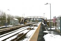 View south along platform 1 at a deserted Kirkconnel station on a snowy morning in March 2006.<br><br>[John Furnevel 29/03/2006]
