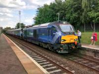 68007 <I>Valiant</I> calls at South Gyle taking commuters home to Fife on<br>
12/07/2017. I did my 14 years standing at this station, thank you very<br>
much. Alas, the loco-hauled trains went the wrong way round the circle for<br>
me. The pattern hasn't changed.<br>
<br><br>[David Panton 12/07/2017]