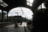 DB's ICE18 from Frankfurt to Brussels glides below Aachen station's<br>
distinctive train shed at 08.15 on 13th June 2017, the first stage of the<br>
photographer's journey which got him back to Edinburgh at 17.20 that day.<br>
Sadly, and contrary to previous plans, ICE units (classier and more<br>
comfortable than Eurostar's bland new trains - and light years ahead of<br>
Virgin Pendolinos) are not expected to reach St Pancras in the foreseeable<br>
future.<br>
<br><br>[David Spaven 13/06/2017]